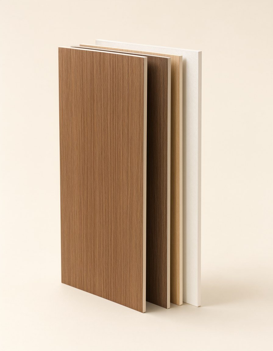 Papan UPVC 18 mm, motif Wallnut Wood, Mocha Teak, Maple Ash dan Pearly White